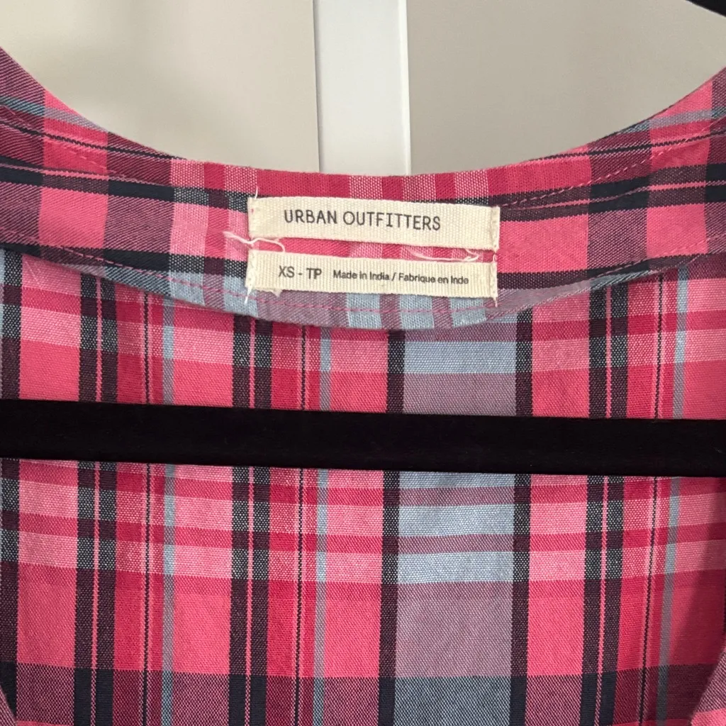 Urban Outfitters Pink & Blue Plaid Overalls Wide Leg Crop Length Womens Size XS - Image 5