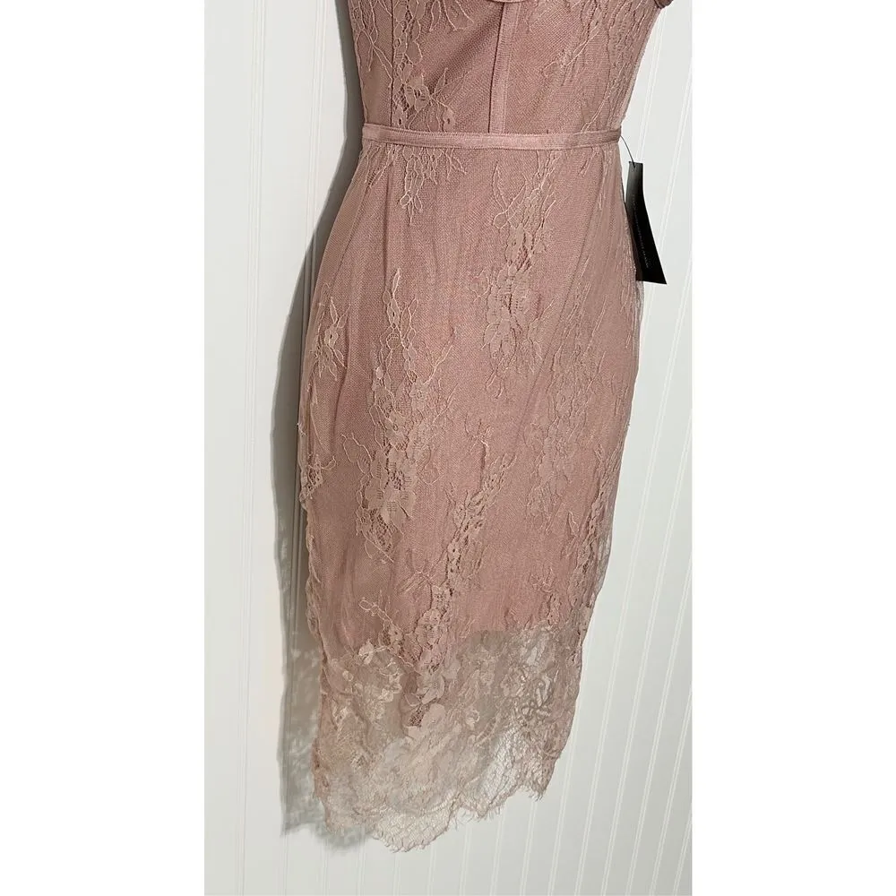 PoshShop Sheer Lace Sleeveless Sheath‎ Dress Caged Neck Blush Pink Extra Small Size XS - Image 10