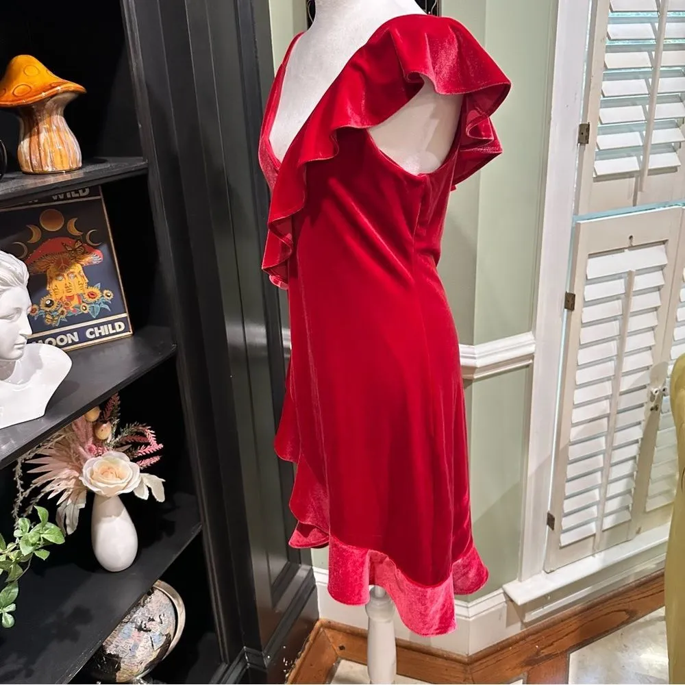 Express Red Velvet Ruffle Dress – Size Medium - Image 8