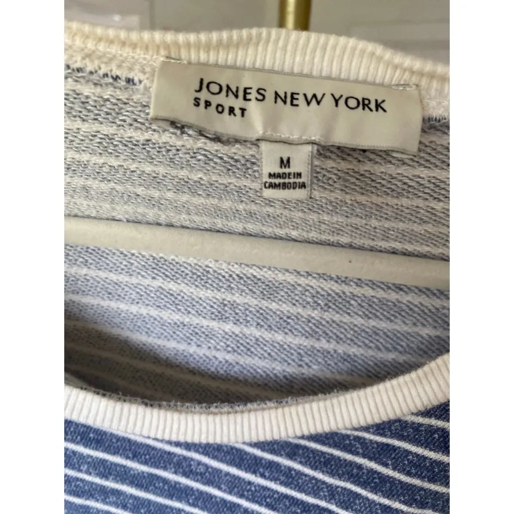 Jones New York Sport Blue White Striped Cotton Pullover Top
 Pocket M - Image 6