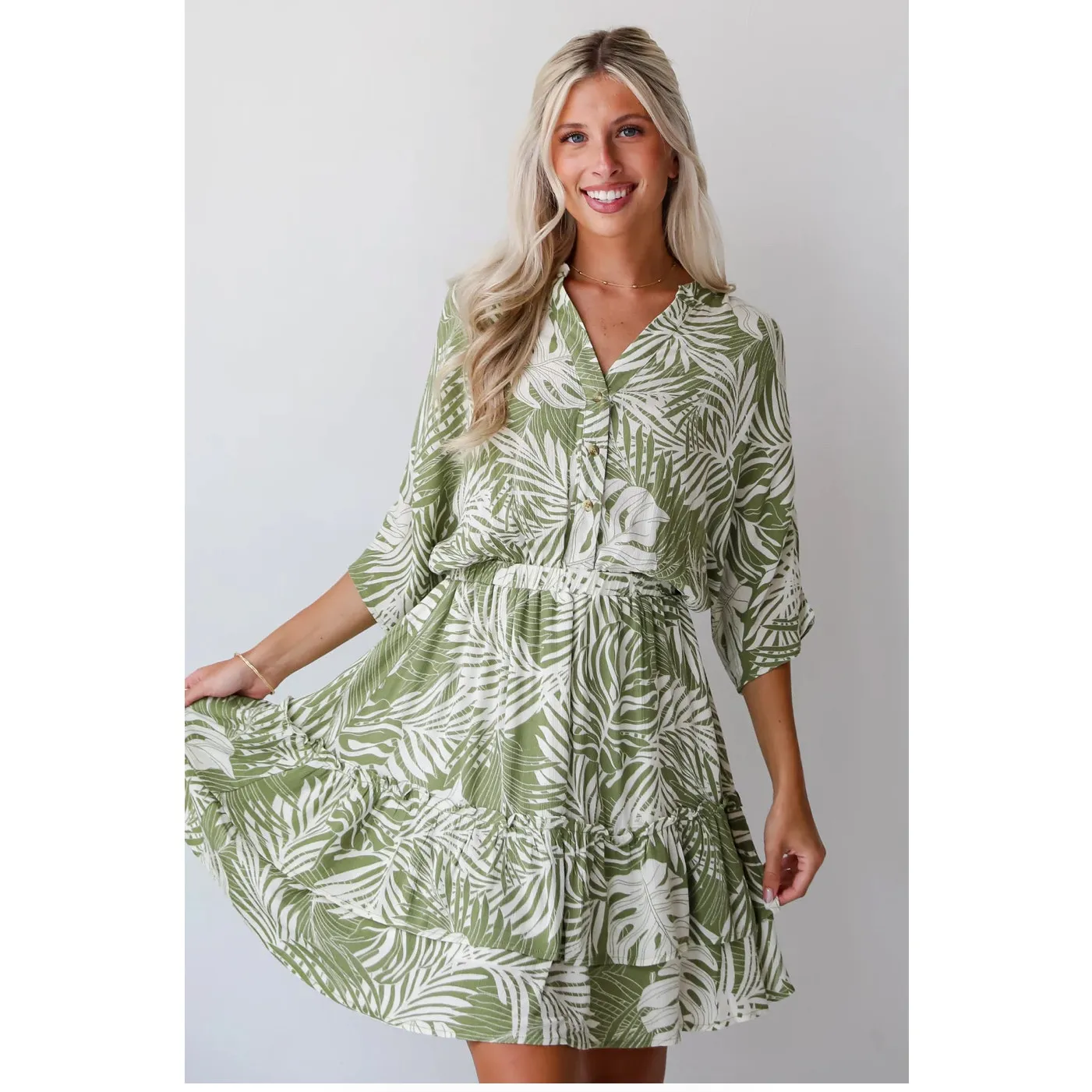 Hudson‎ Gray Destined For Sun Green Tropical Mini Dress size medium - Image 2