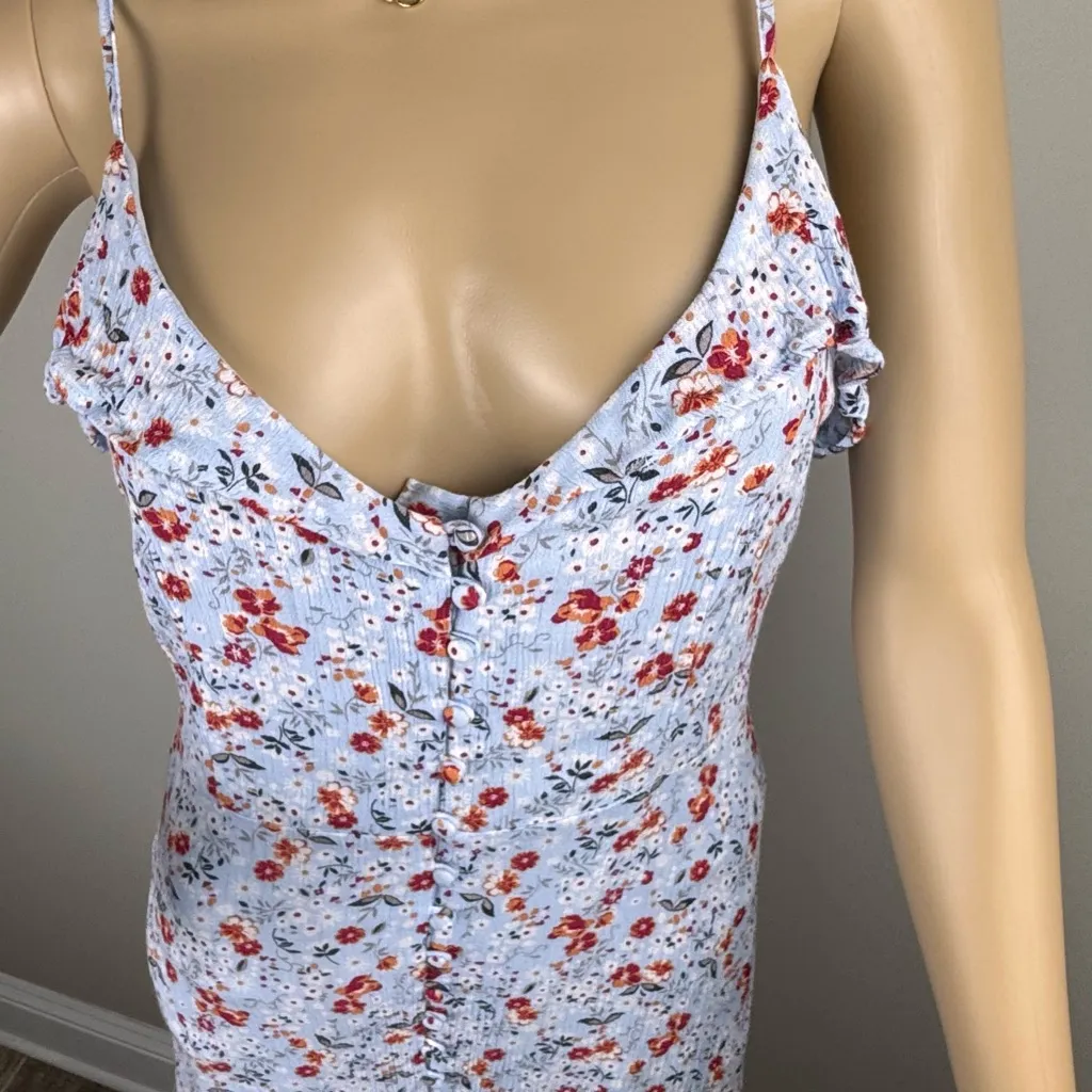 Hersy‎ Women’s Dress Sz L Babydoll Y2K Romantic Floral Fairy Midi Cottagecore Blue Size L - Image 3
