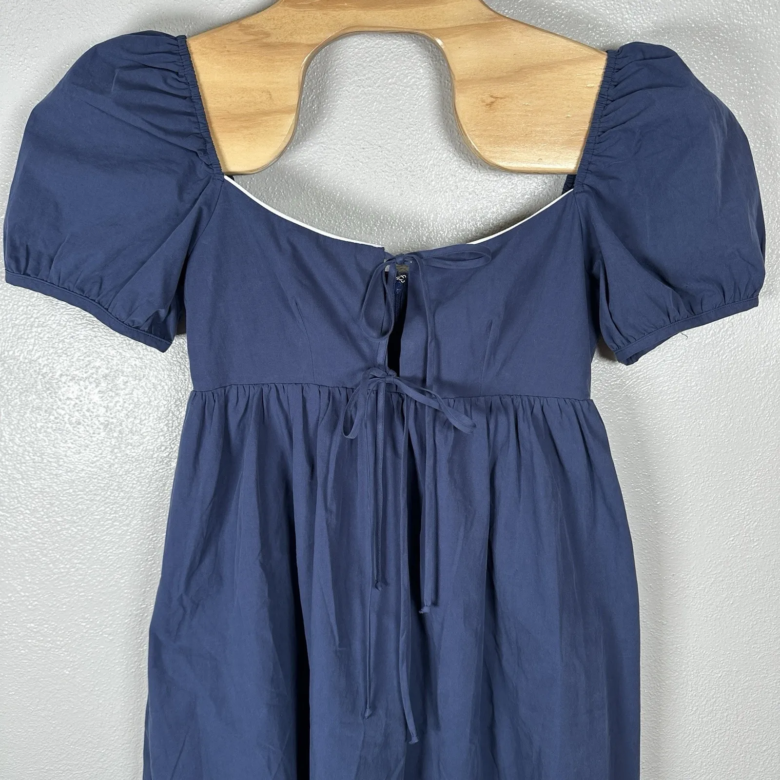 NEW Ciao Lucia Alessia Dress Washed Cotton Navy Blue Sz Medium Midi Puff Sleeve - Image 2