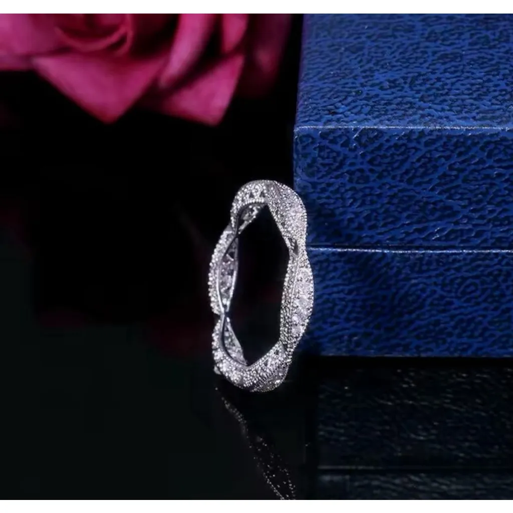 NEW 1Ct Ribbon Pave Simulated Diamond 18kgp Eternity Wedding Band Ring,‎ Sz 6.5 - Image 5