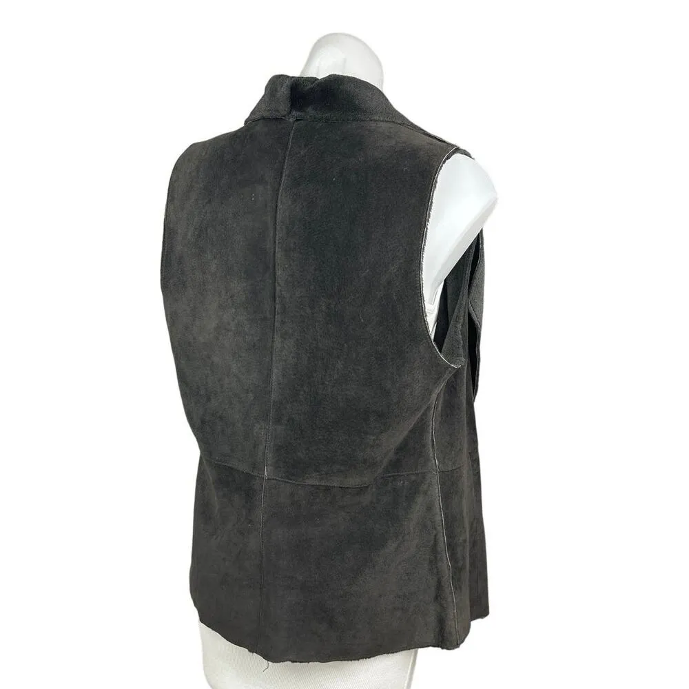 Ecru $300 Genuine Suede Reversible Leather Brown Sleeveless Fur Vest Jacket Sz M - Image 4