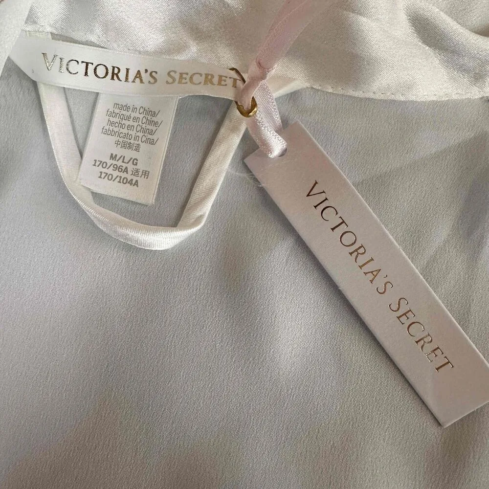 Victoria's Secret Bridal Rhinestone Bride White Long Sleeve Silky Robe Size M/L - Image 8