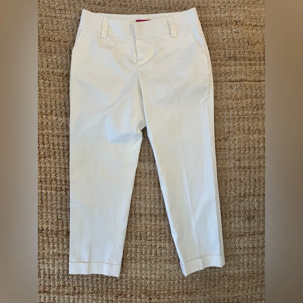 ALICE + OLIVIA Women's White Cotton Stretch Cuffed Capri Pant Size 2 Made In USA - Image 2
