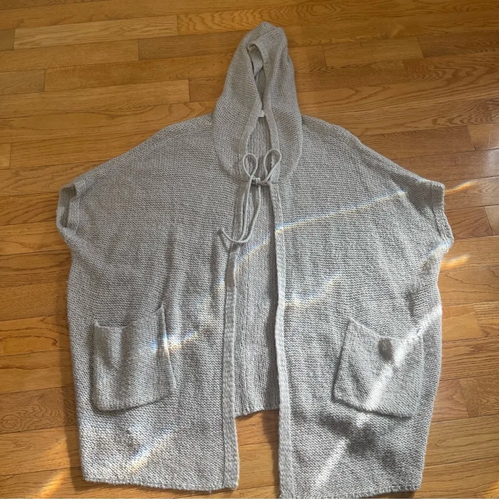 VELVET By Graham & Spencer women's hoodie long open front cardigan wool blend S Tan - Image 8