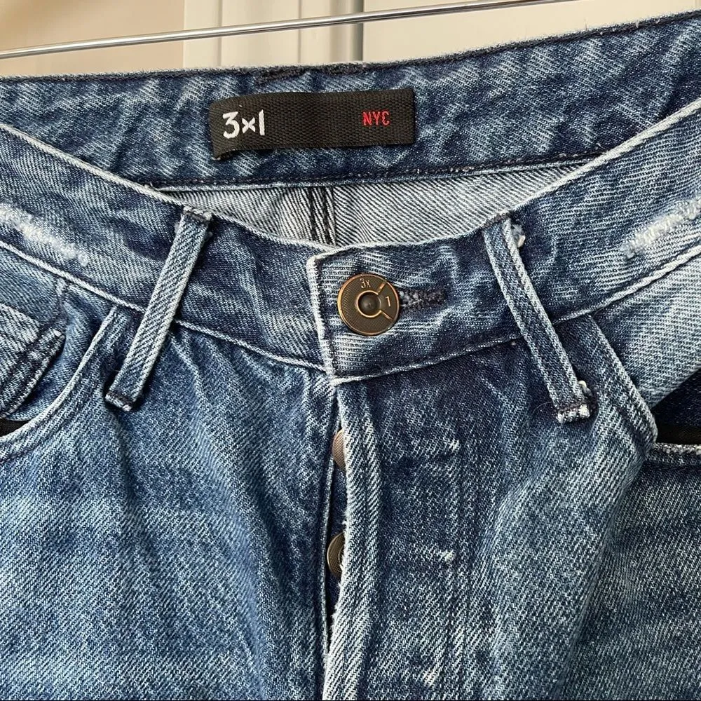 3x1 higher ground distressed boyfriend straight leg crop jeans raw hem size 28 - Image 5