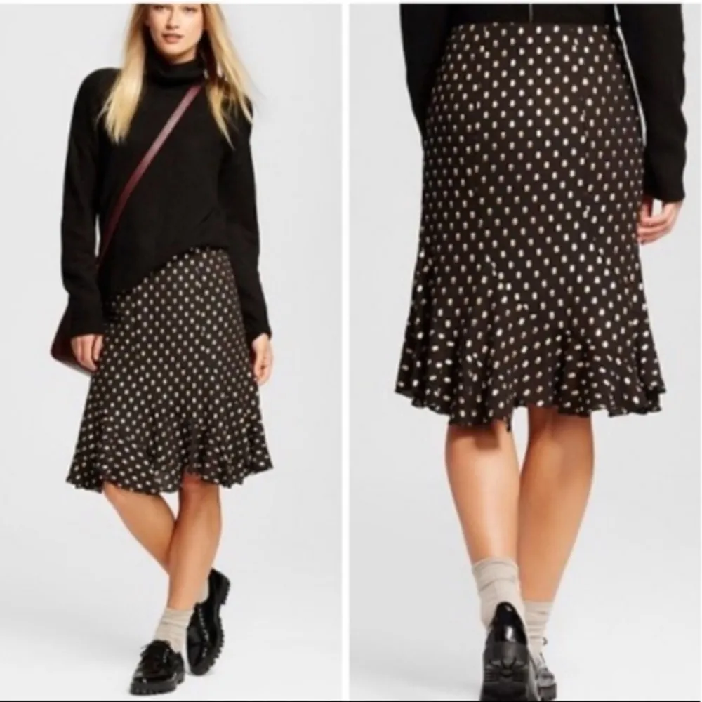 Who What Wear Polka Dot Ruffle Skirt Black & Metallic Gold Women’s Size 8 - Image 14