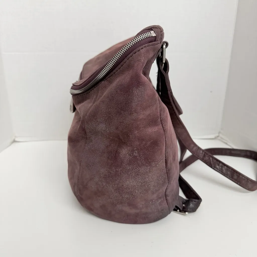 Hobo River Backpack Purse Leather Boho Bohemian Travel Wine Plum Graphite Silver - Image 3