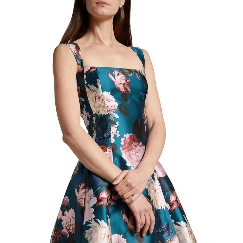 Sachin & Babi Audrey Gown Teal Garden Floral Dress Sleeveless Satin Size 8 New - Image 3