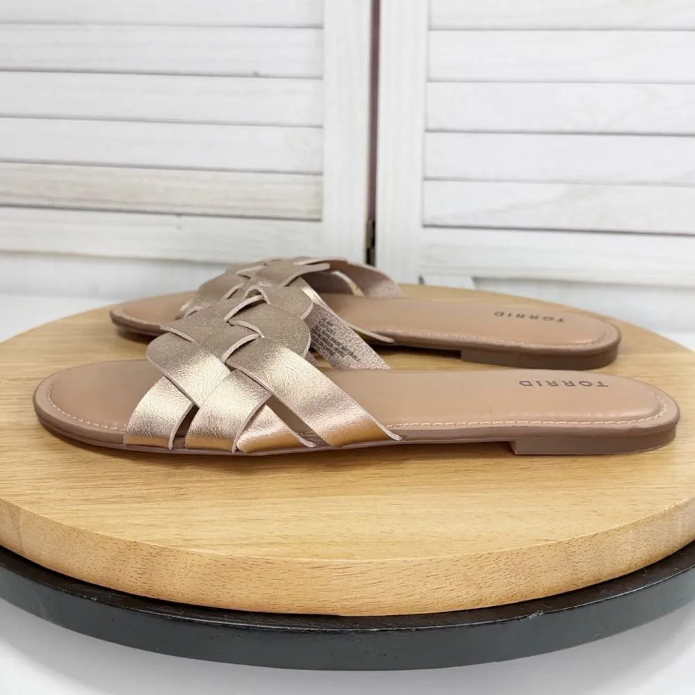 Torrid Braided‎ Strap Slide Sandals Rose Gold 10.5W - Image 2