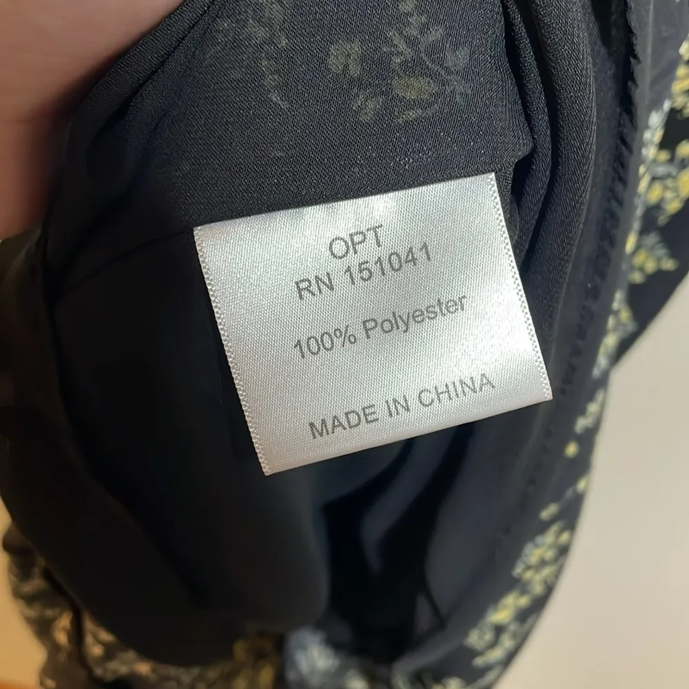 o.p.t. Toile De Jouy Midi Dress Ruffle Tie Straps Black Floral Size Large - Image 8