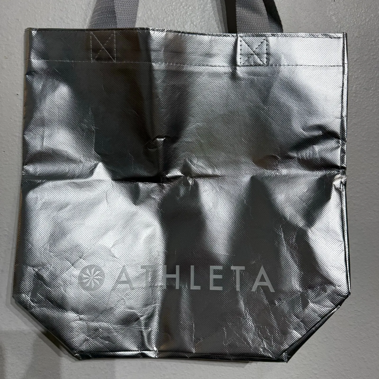 Athleta Silver Reusable Shopping Tote Bag Sz M - Image 2