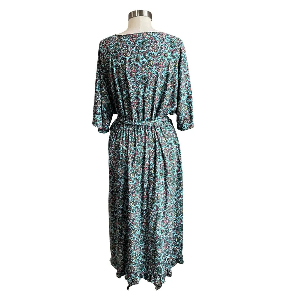 Bobeau Blue Floral Waist Tie Midi Dress Size 2X - Image 2