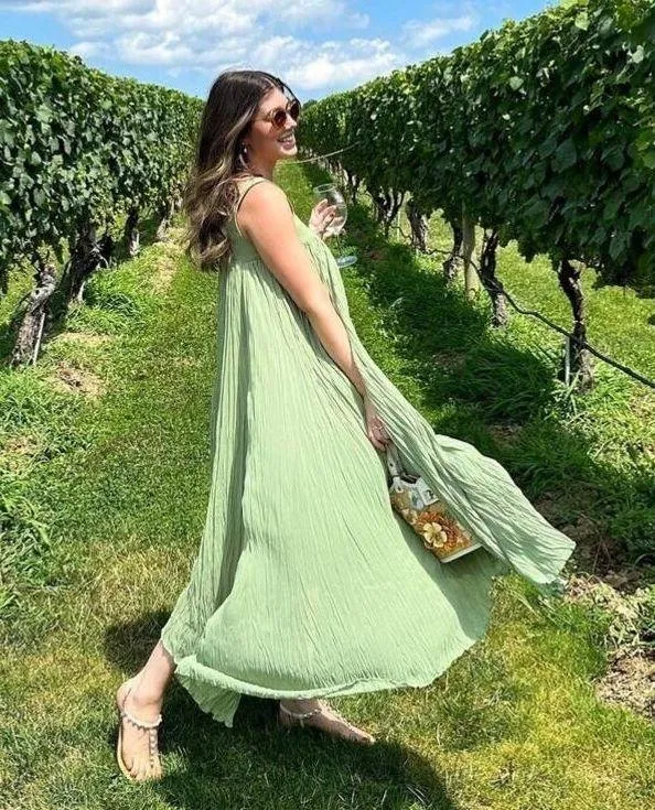 BIBHU MOHAPATRA Green Flowy Empire Maxi Shift Style Sleeveless Dress Size 2 - Image 3