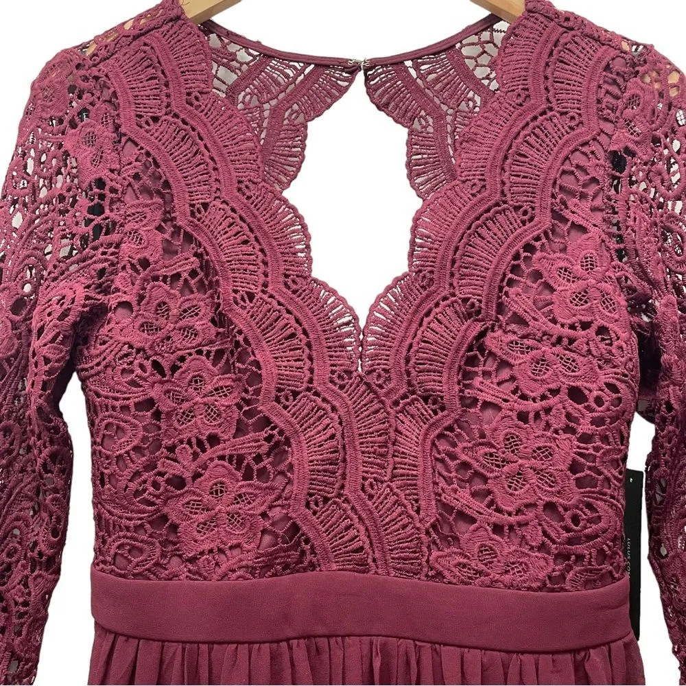 NWT Lulus Awaken My Love Burgundy Long Sleeve Lace Maxi Dress Size Medium NEW - Image 9