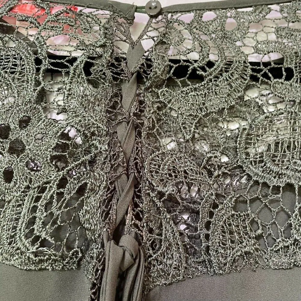 Lulumari Olive Green Round Neck Crochet Blouse L - Image 3