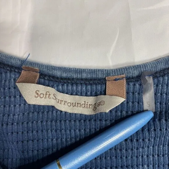 Soft Surroundings Women Waffle Knit Thermal Long‎ Sleeve Blue Embellished Cuff S - Image 2