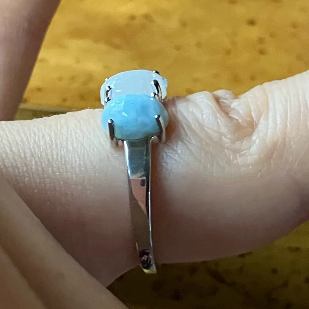 Blue Topaz Rainbow Moonstone Sterling Silver Ring Size 6 - Image 3