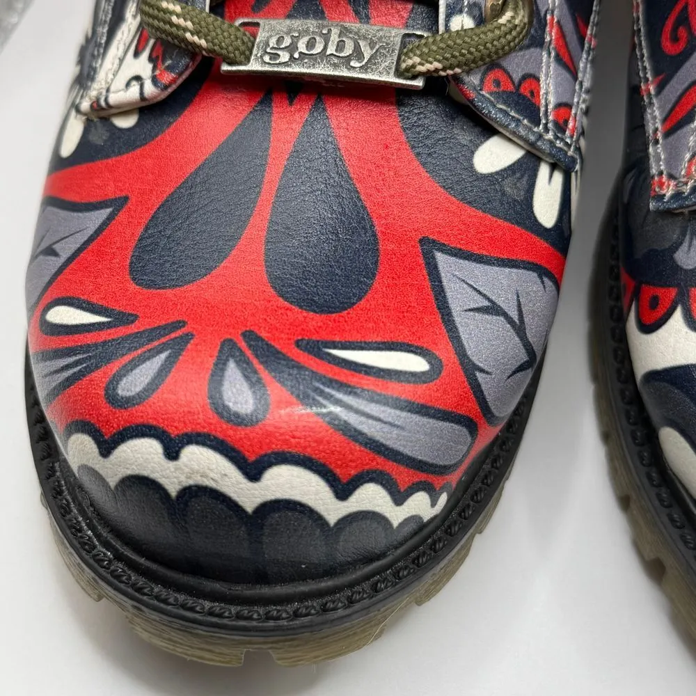 Goby Sugar Skull Combat Boots Day of the Dead Gothic Lace Up Boots Size‎ 35/5 Black - Image 9