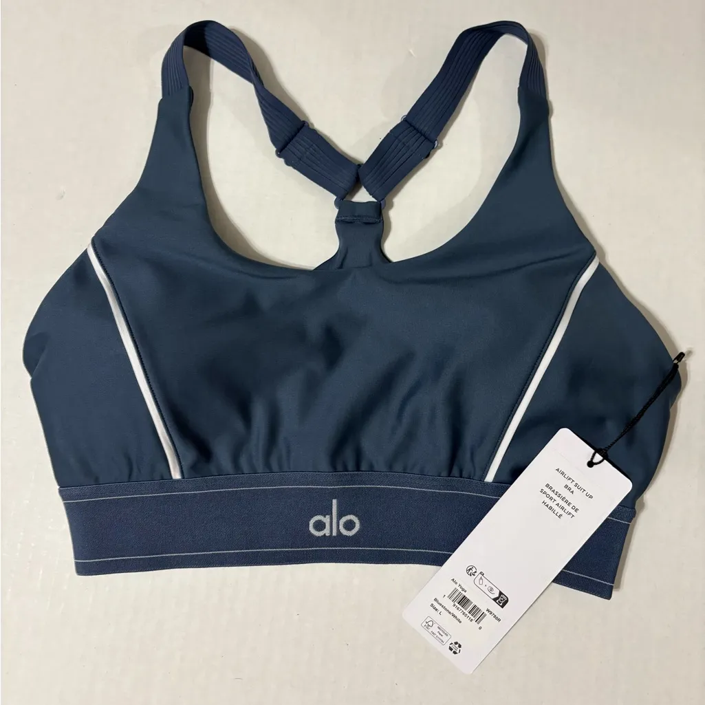 Sold out ALO Yoga Women's Bluestone white suit up Sports Bra large - Image 4