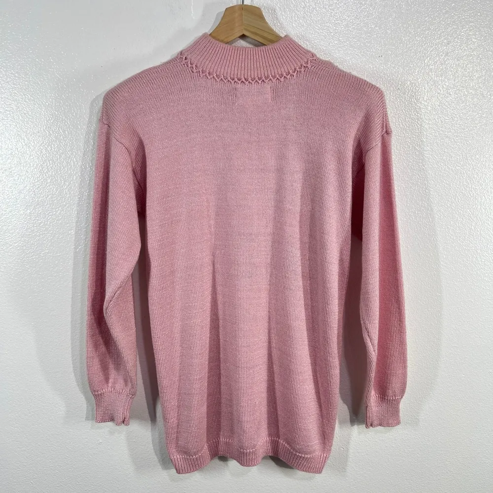 Vintage.Jaclyn Smith Embellished Sweater Mock Neck Pink Knit Pullover Size Small - Image 2
