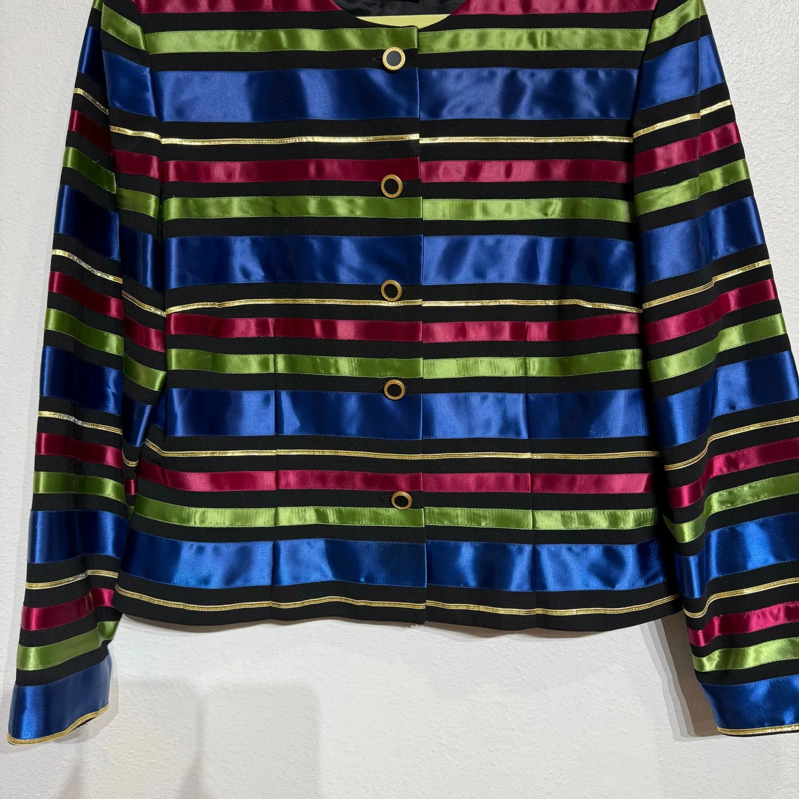 Maggy London Black Metallic Striped Vintage Blazer Sz 14 - Image 4