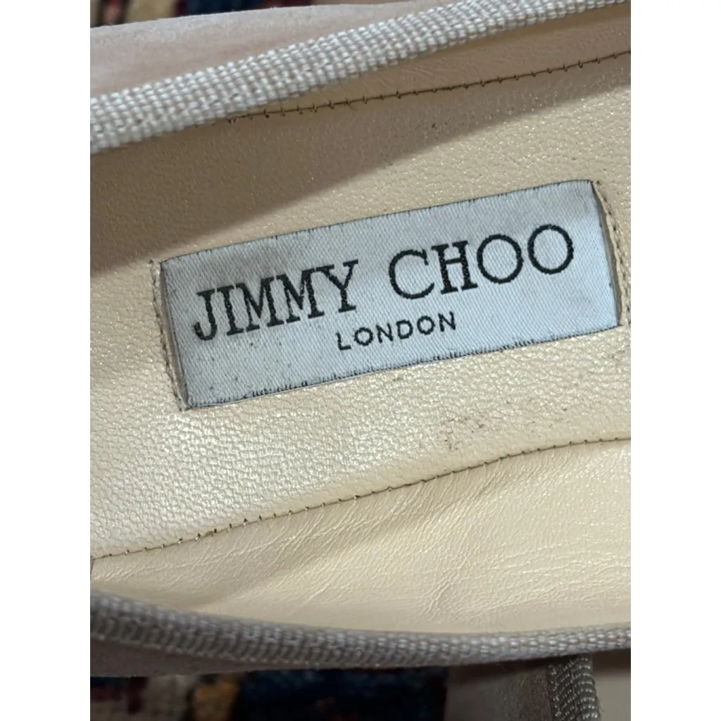 Jimmy Choo Nude Beige Suede Ballet Flats Bow Detail Womens Designer Shoes - Image 4
