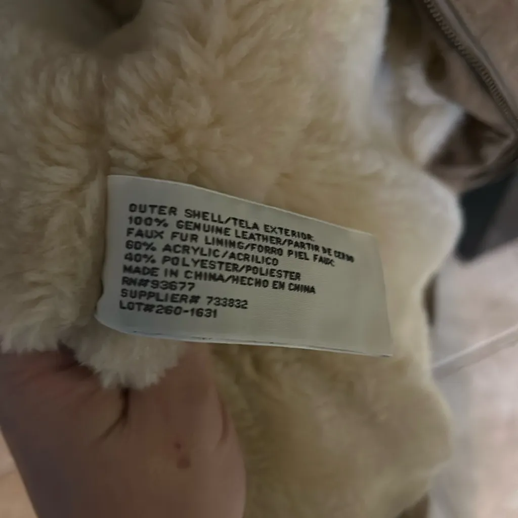 Washable Suede Leather Coat Faux Fur Lining Penny Lane Jacket Pockets Warm Large Tan - Image 6