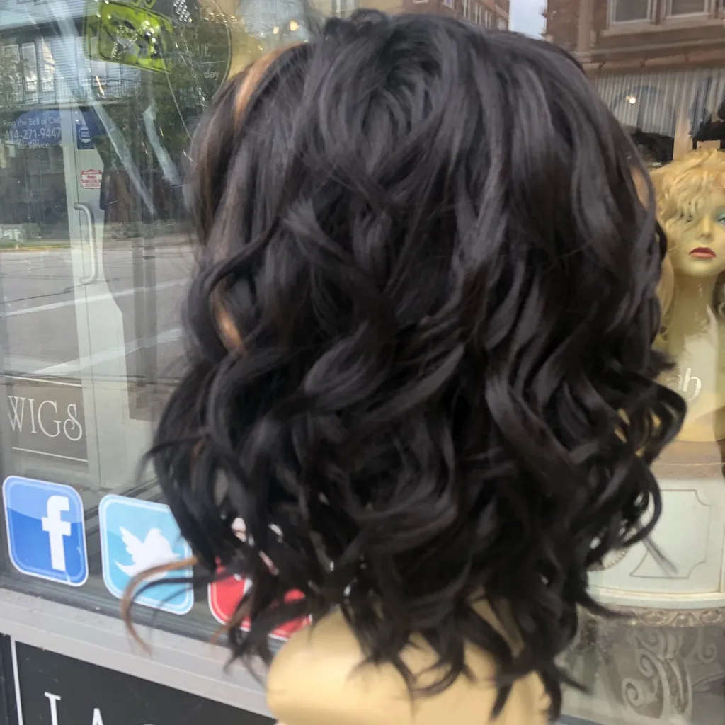 Black brown highlights beach waves Lacefront Wig - Image 3
