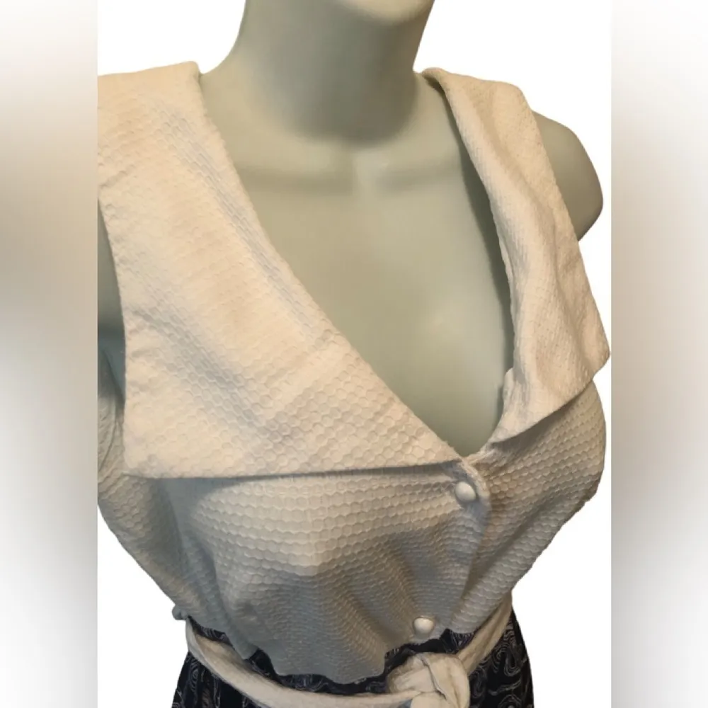 Handmade 70’s Nautical Maxi Dress Sz 10 Empire Waist Belted Wide Collar Pockets - Image 4