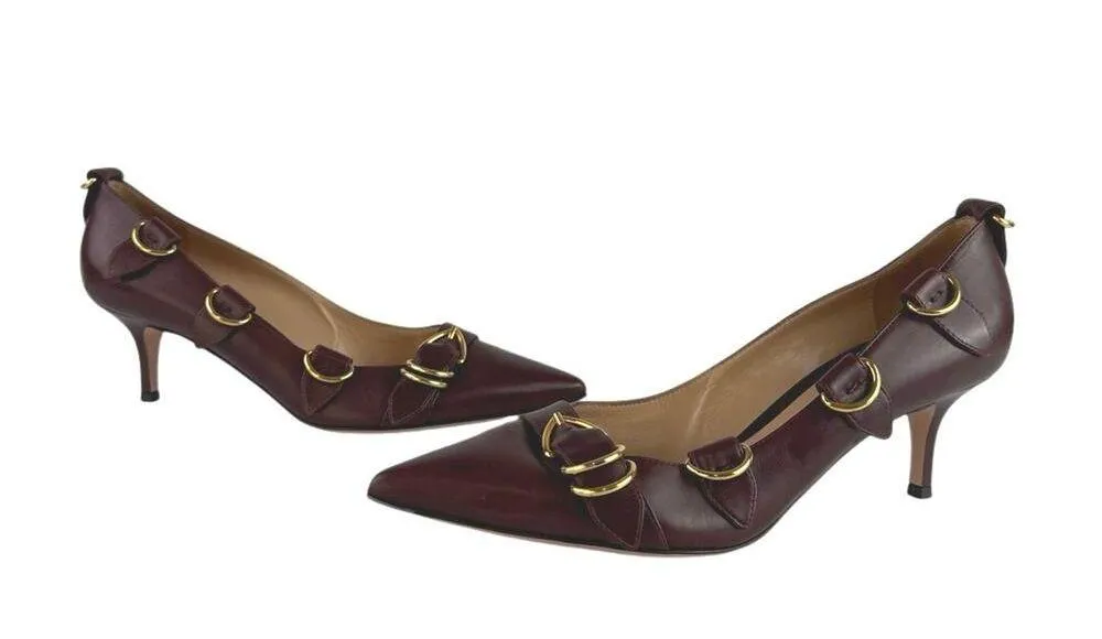 Gianvito Rossi Clash 55 Burgundy Pointed Buckle Strap Leather Pump Heels 40 US 9 - Image 5