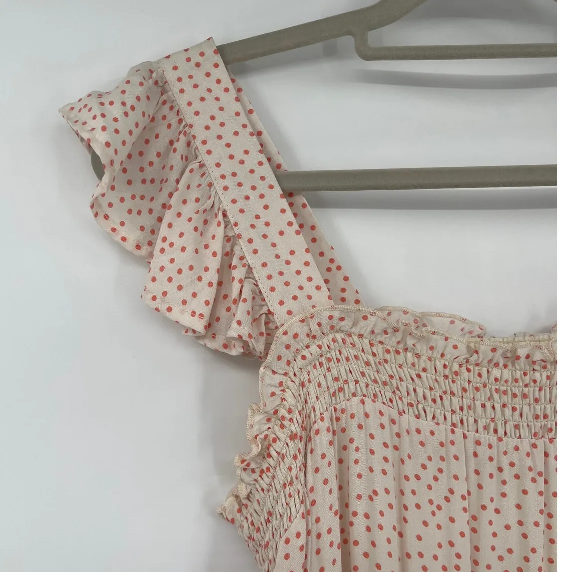 Sadie & Sage Polka Dot Milkmaid Maxi Dress Sz S Boho Cottagecore Ruffle Prairie Orange - Image 3