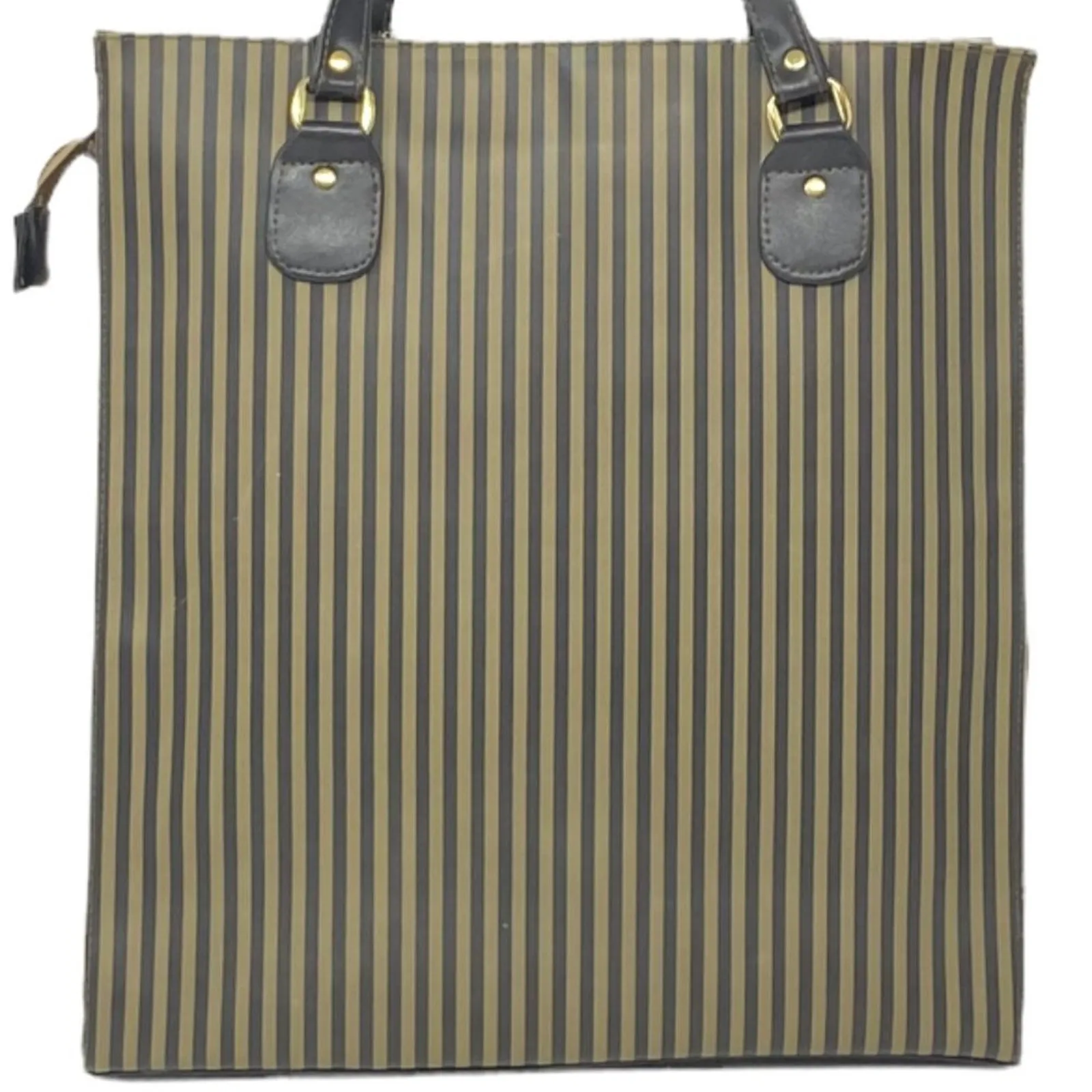 Ladies Large Tote Bag Purse ~ Khaki Green Tan & Black Stripe ~ Shopping HandBag - Image 4