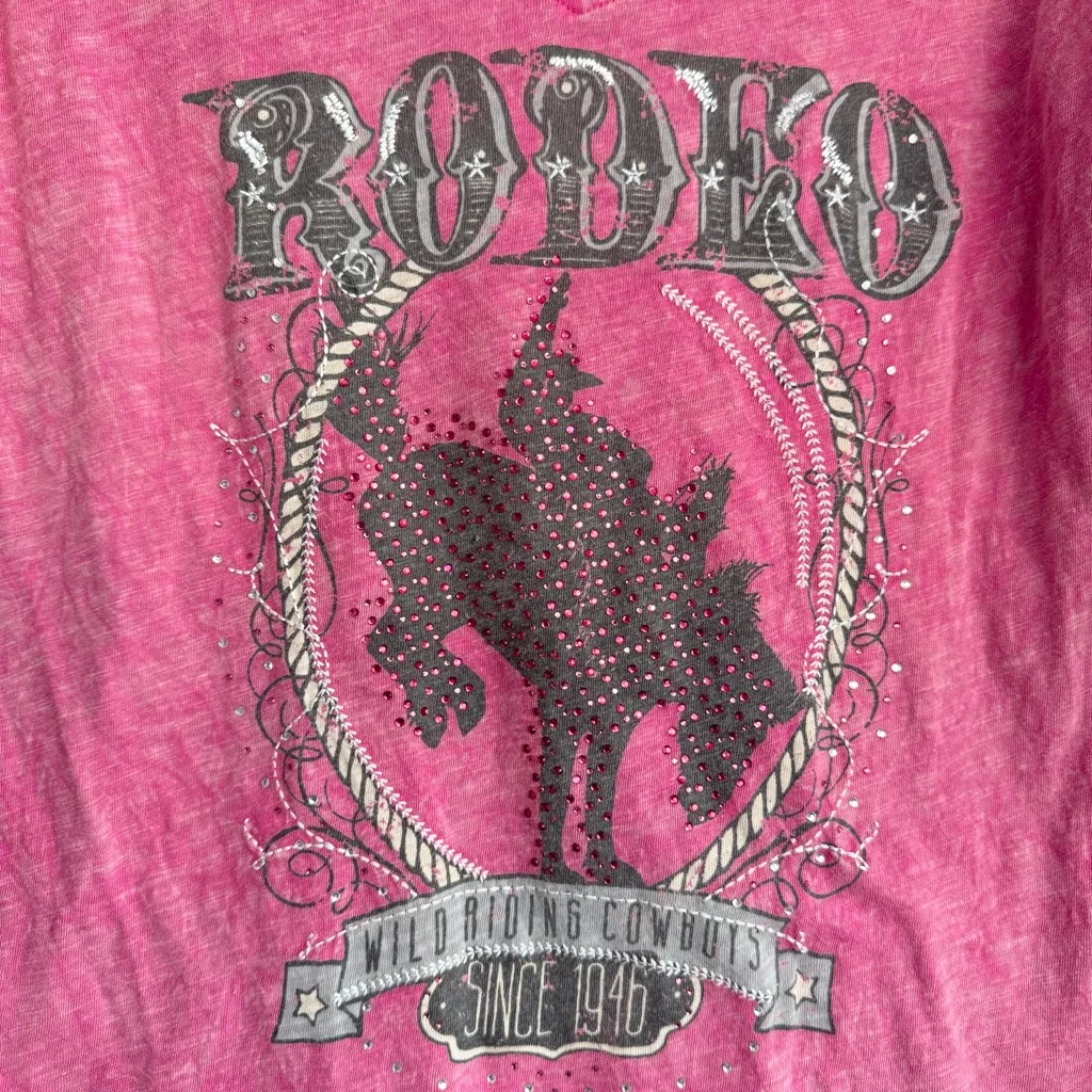 Vintage Y2K Westmoor Mfg Panhandle Slim Cowgirl Lace Pink Henley Western Top S/M Size undefined - Image 2