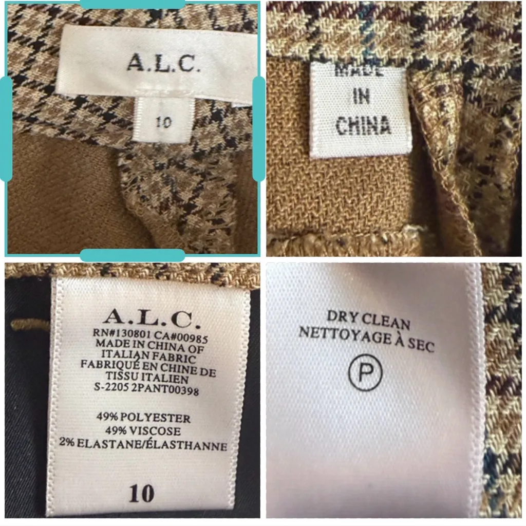 A.L.C. Edwin Tailored Split Leg Brown Houndstooth Ankle Pants Women’s Size 10 - Image 7