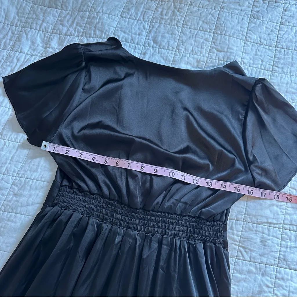 Baltic Born Poppy Satin Black Midi Dress, Peek-a-Boo Tie Front Black Medium - Image 11