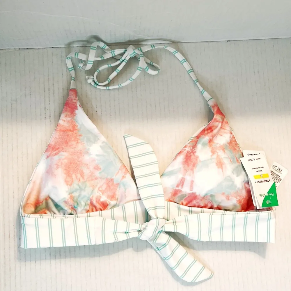 Splendid Bellini Reversible Halter Bra Bikini Top Sz S NWT Tie Dye & Stripes - Image 12