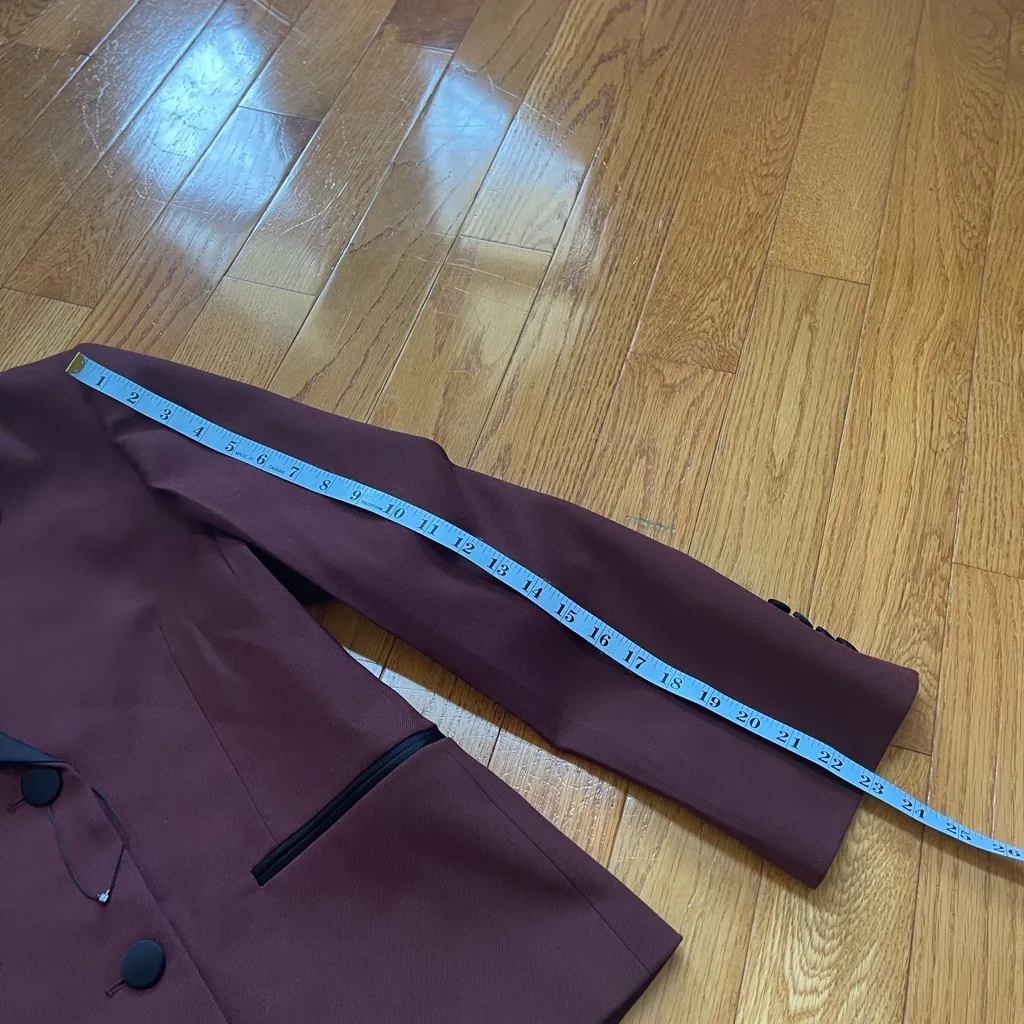 ZARA Women’s Tuxedo Double Breasted Blazer Jacket Cabernet Burgundy Sz Large - Image 10