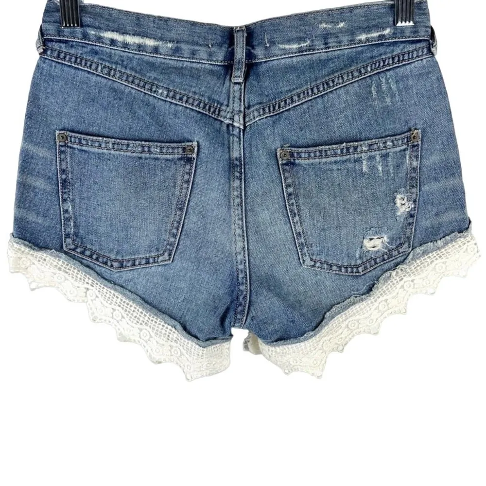 Lacey Crochet Distressed Cutoff Jean Shorts 24 Boho Festival - Image 4