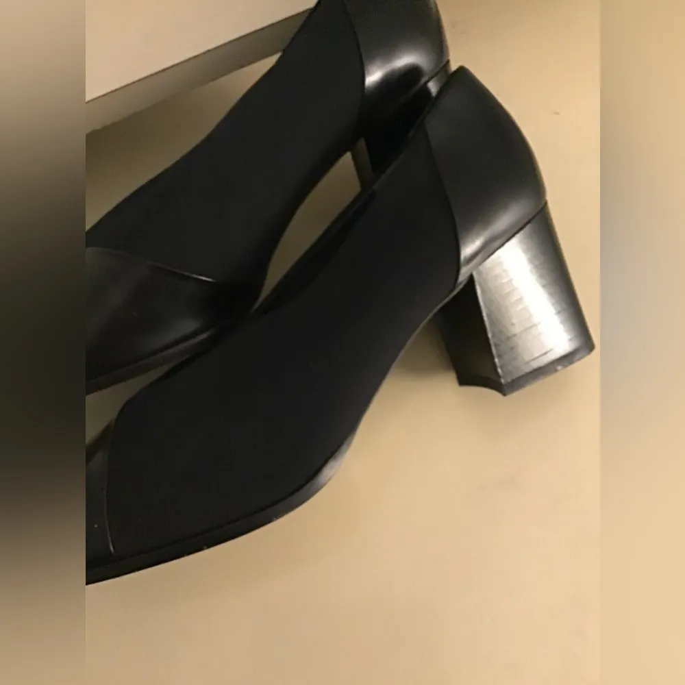 Paul Green women black leather canvas heel pump shoes US 11 UK 8.5 Narrow width - Image 4