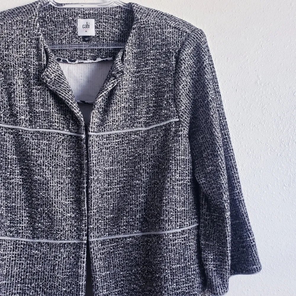 CAbi The Times Tweed Black and White Blazer with Three-Quarter Sleeves - Image 3