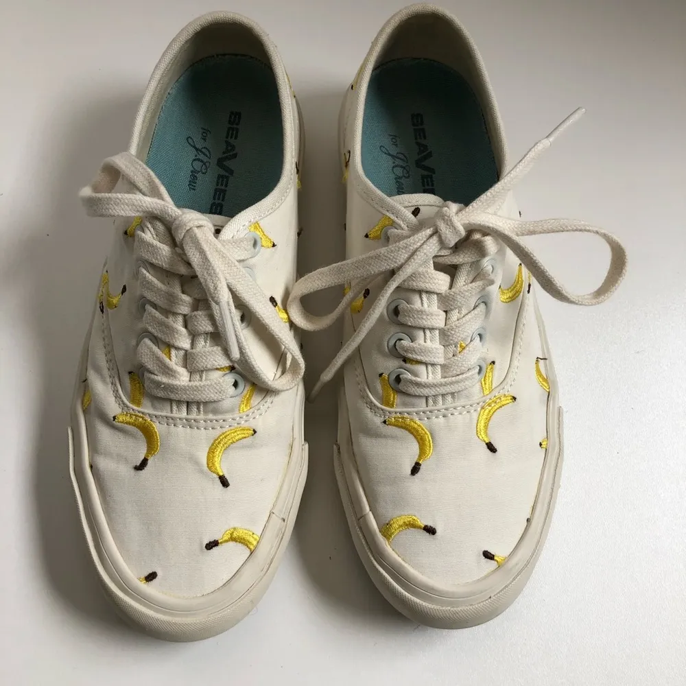 J Crew SeaVees Sneakers Shoe Canvas Legend Poplin Embroidery Banana Yellow Cream - Image 3