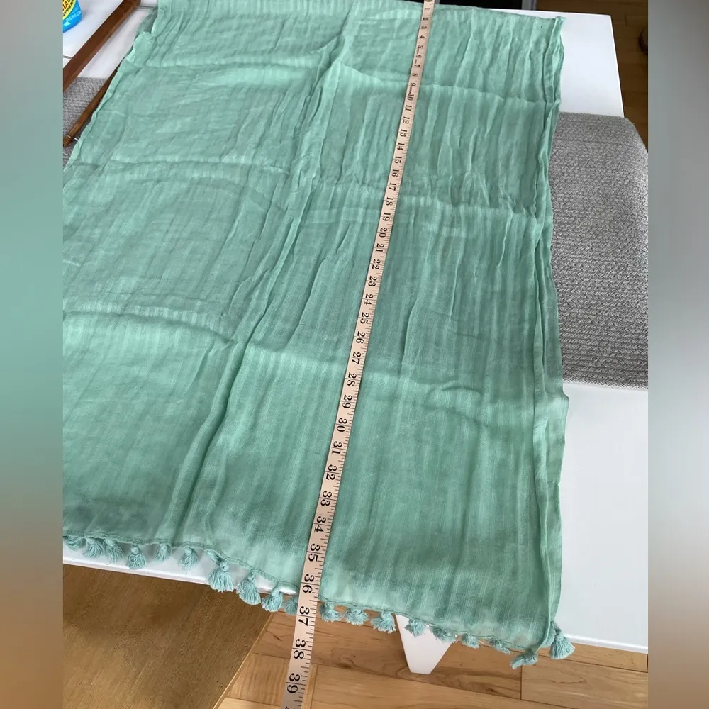 Light Green Semi Sheer Fringed Scarf or Wrap - Image 6