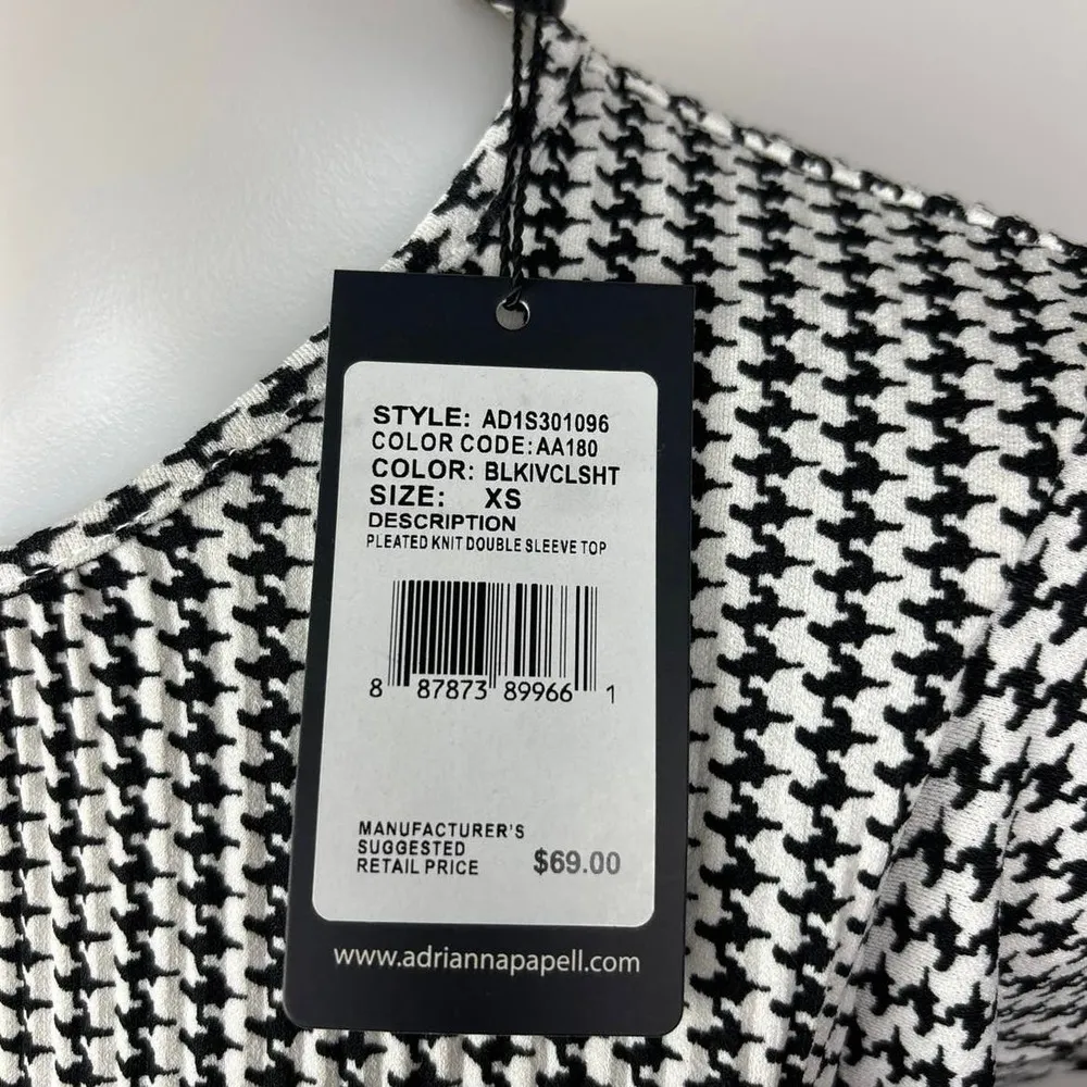 Adrianna Papell NWT Black Houndstooth Flutter Sleeve Crewneck Blouse Top Size XS - Image 6