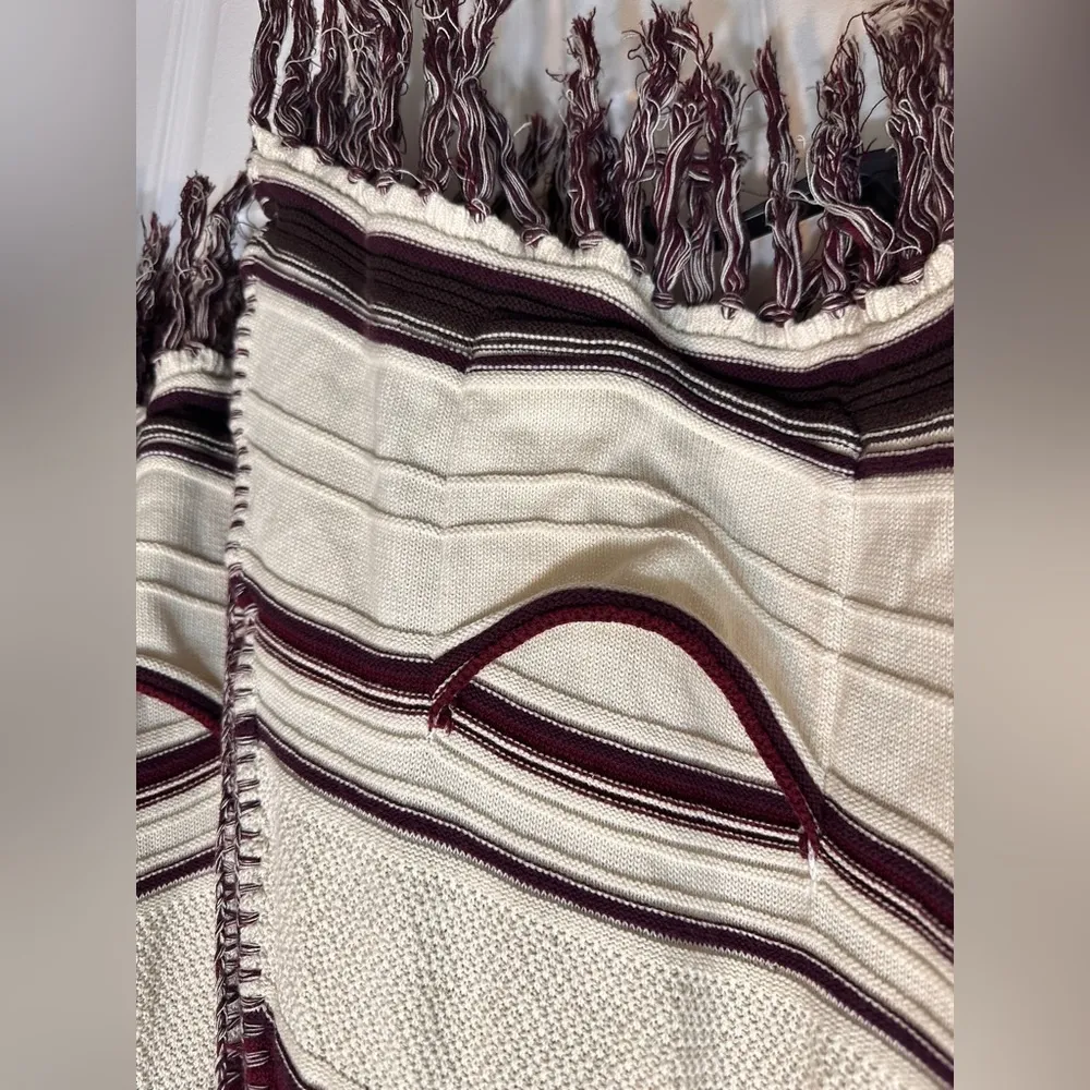 Umgee Women's Burgundy Cream Hooded Chic Boho Bohemian Tribal Wrap Cardigan NWOT - Image 4