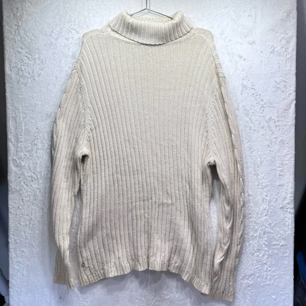 Vintage Gitano Ivory Cable Knit Turtleneck Sweater with Metallic Threads Y2K XXL - Image 2