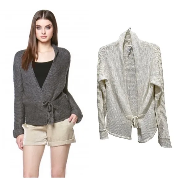 Miilla Tie Front Cardigan Sweater Ivory White Size Medium - Image 2